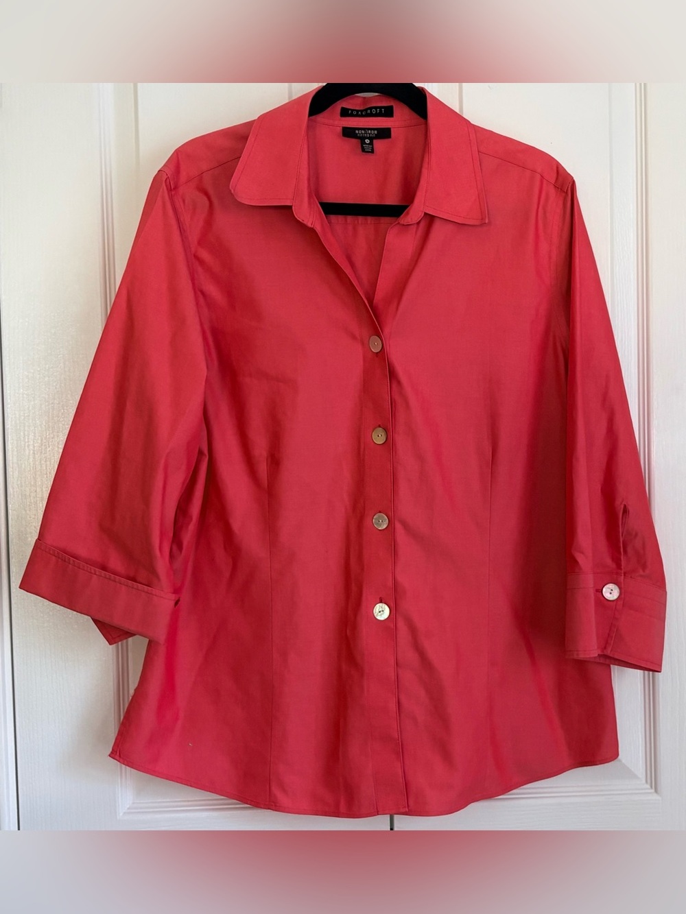 Foxcroft Women’s Blouse, Coral, Cotton Blend, size 18